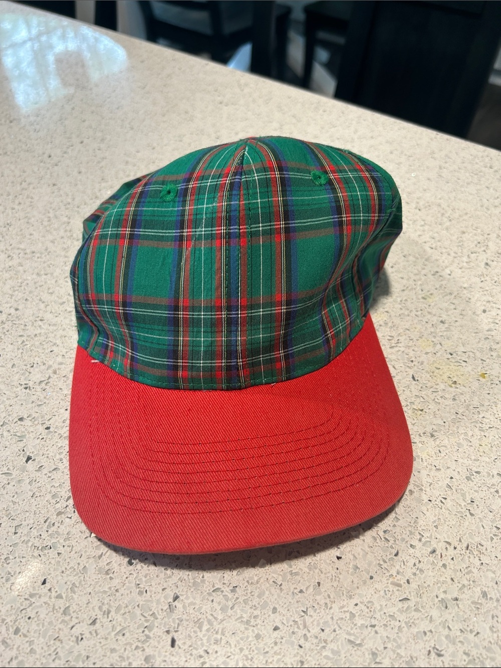Womens Plaid Baseball Cap with Red Brim